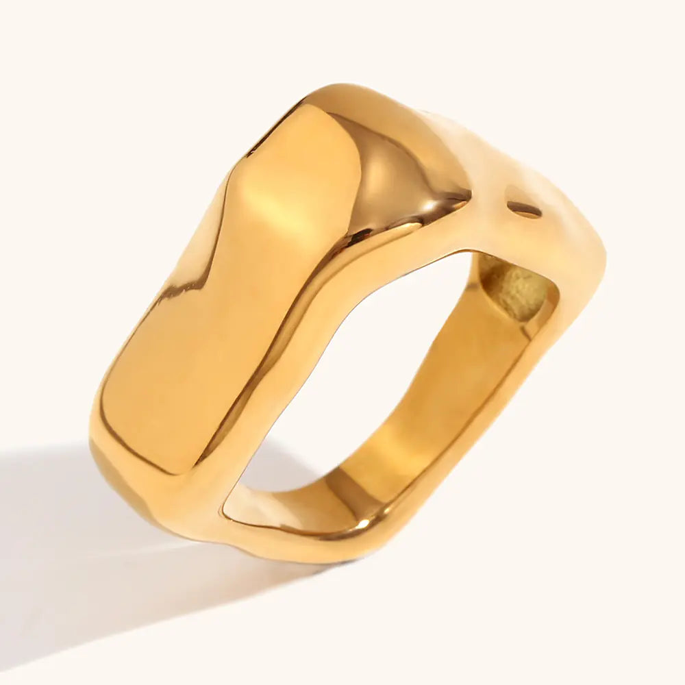 Geometric Square Ring in 18K Gold-Plated Stainless Steel