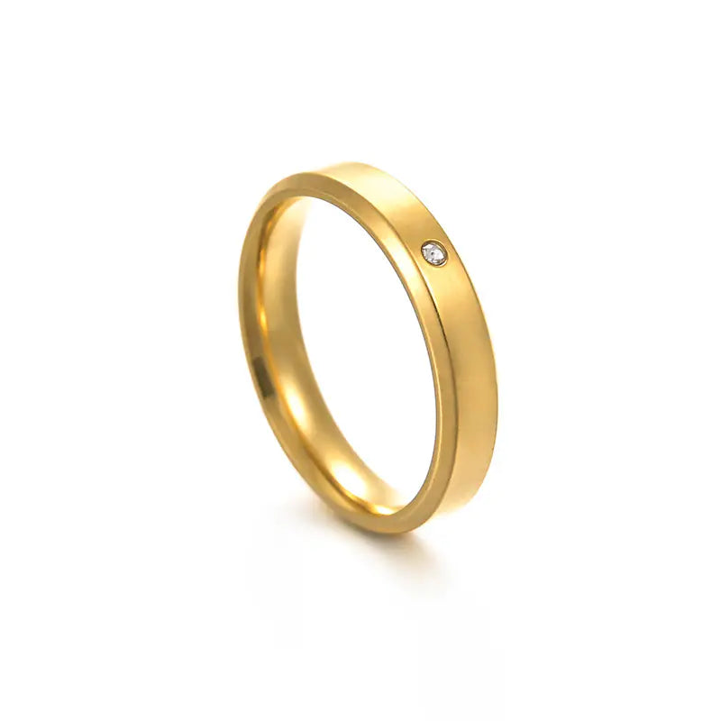 Gold Plated Stainless Steel Double Beveled Zirconia Ring