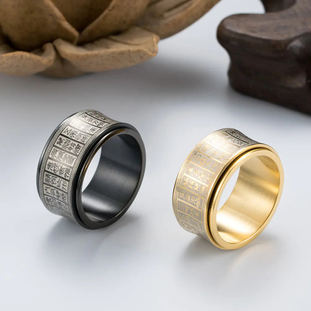 Chinese Style Titanium Steel Rotating Ring for Men