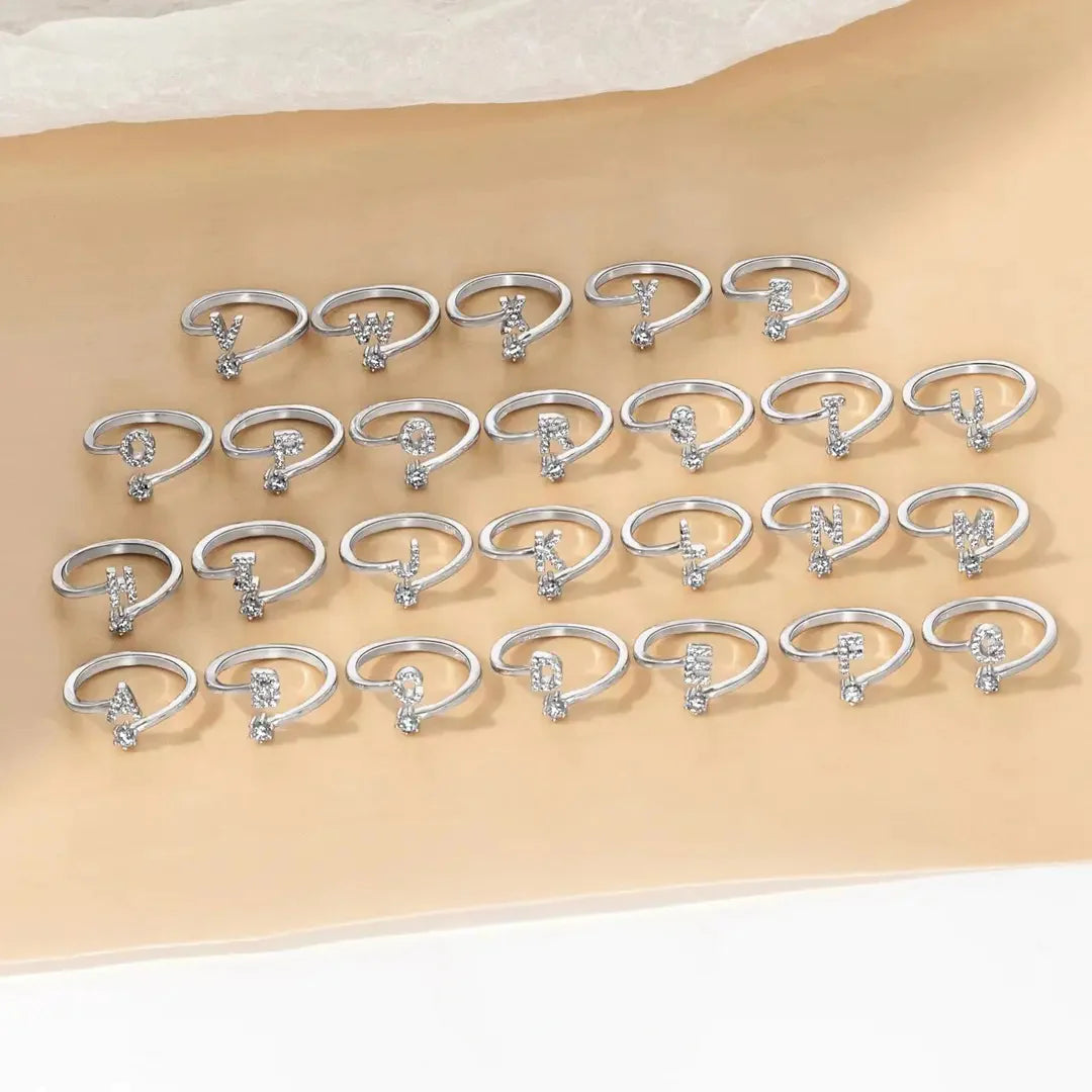 26 Letters Sterling Silver Ring for Women Fashion