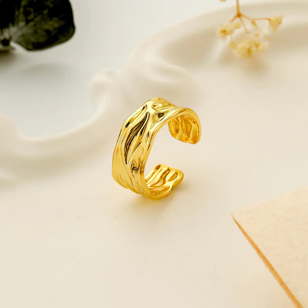 Personalized Stainless Steel Irregular Pleated Ring for Women