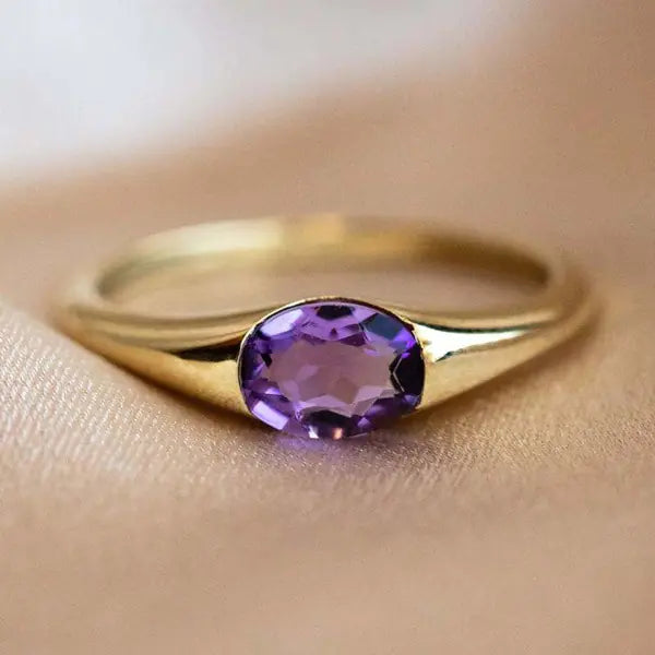 18K Gold Inlaid Purple Gemstone Fashion Ring for Women