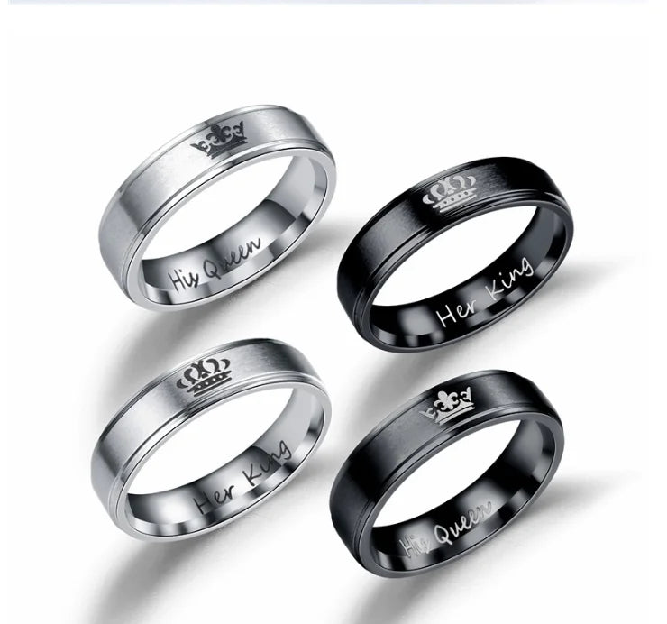 Stainless Steel Couple Rings - His King Her Queen Crown