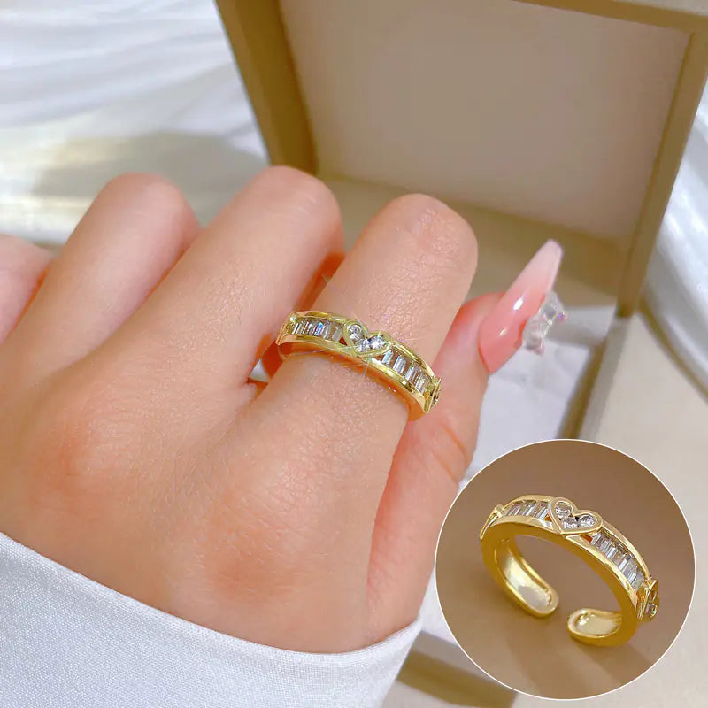 Geometric Design Gold-Plated Diamond Ring for Women