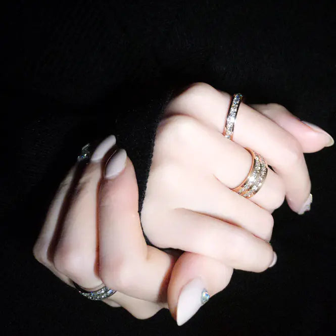 Double Row Square Zircon Stainless Steel Ring for Women