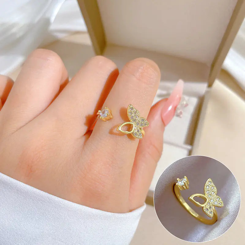 Geometric Design Gold-Plated Diamond Ring for Women