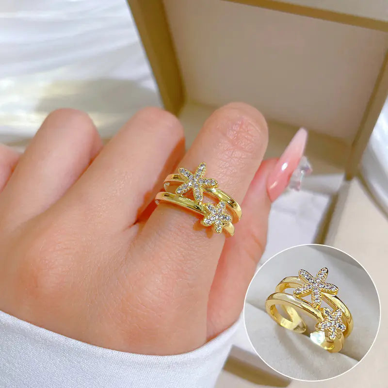 Geometric Design Gold-Plated Diamond Ring for Women
