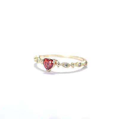 14K Gold-Plated Heart Ruby Ring for Women