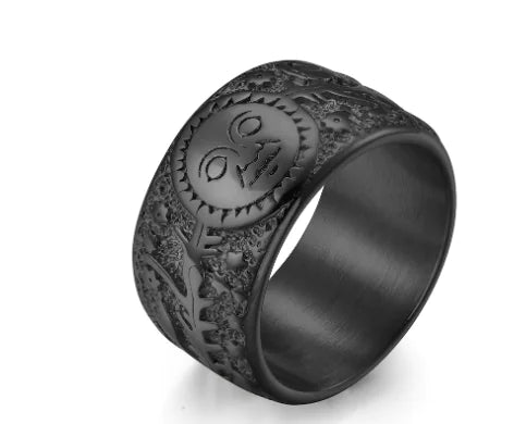 Vintage Sun Star Moon Titanium Steel Ring for Men