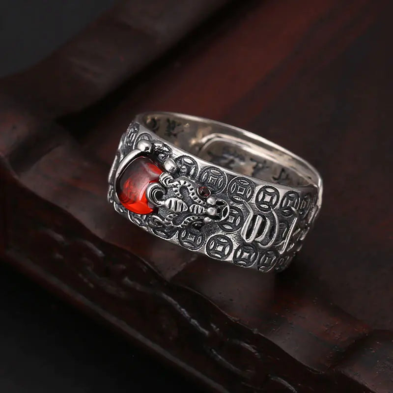 925 Silver Fashion Ring for Men with Six-Character Mantra