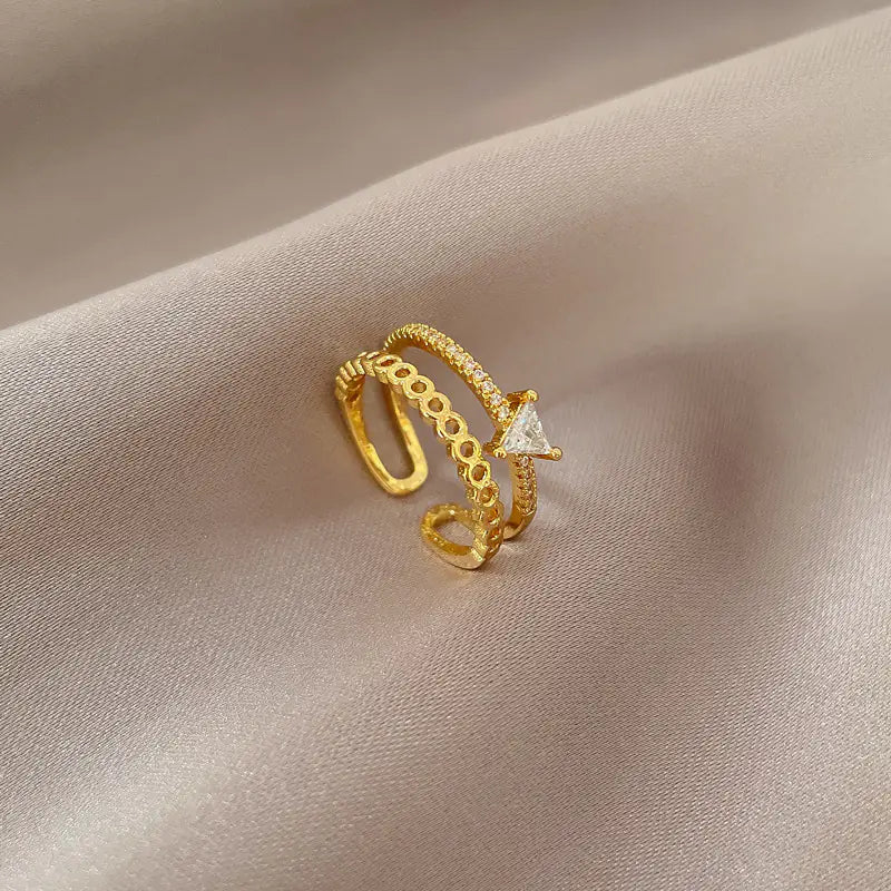 Geometric Design Gold-Plated Diamond Ring for Women