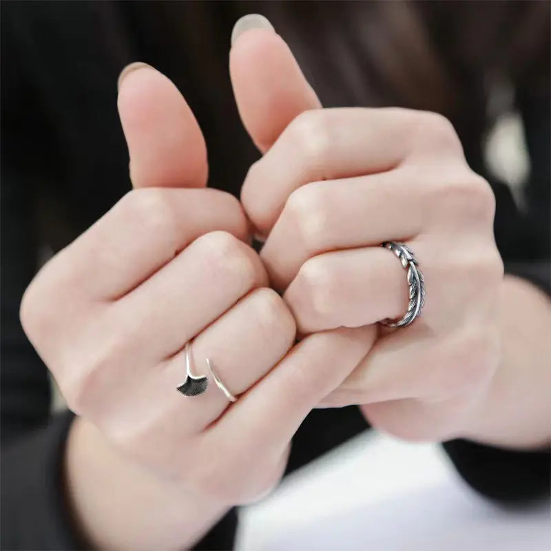 Vintage Ethnic Style Ginkgo Leaf Couple Ring