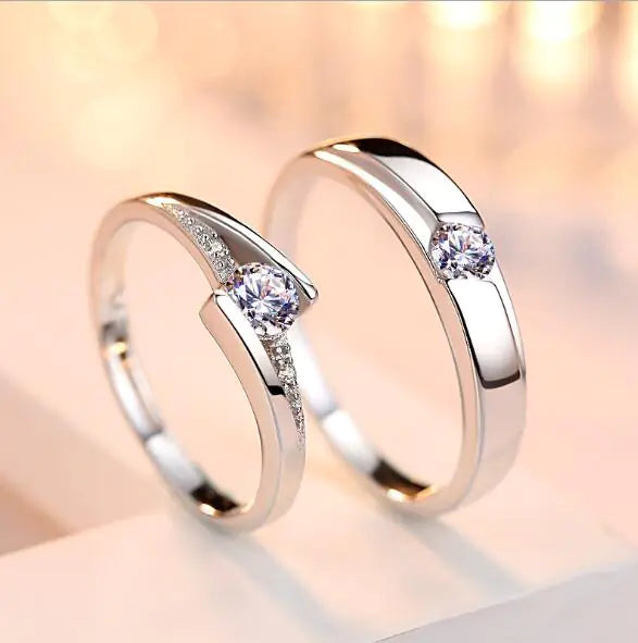 Couple Adjustable 925 Silver Imitation Diamond Rings