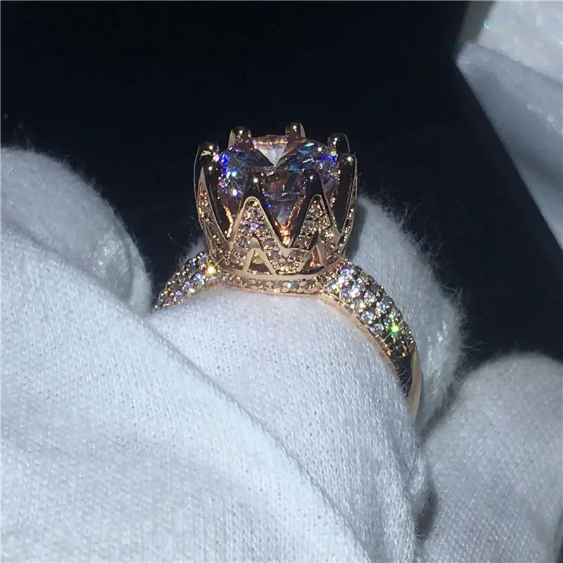 Crown Ring with Zircon and Diamond Accents