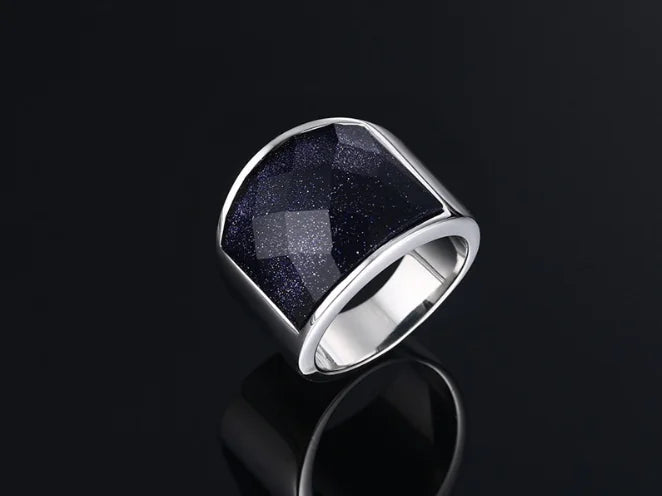 19MM Stainless Steel Blue Sandstone Ring for Men