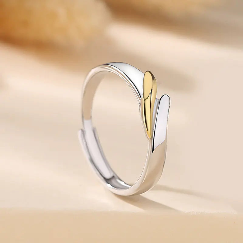 Golden Couple Ring with 925 Sterling Silver Design