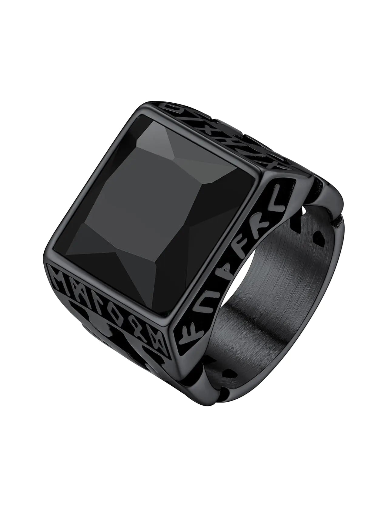 Bestyle Retro Black Men Sigent Rings for Men Black Onyx Ring Pinky Ring Vintage Mens Rune Ring Chunky Big Cuban Link Chain Ring Mens Gemstone RingsSize 14