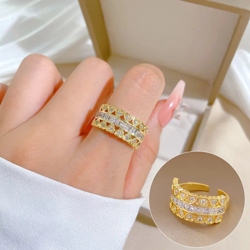 Geometric Design Gold-Plated Diamond Ring for Women