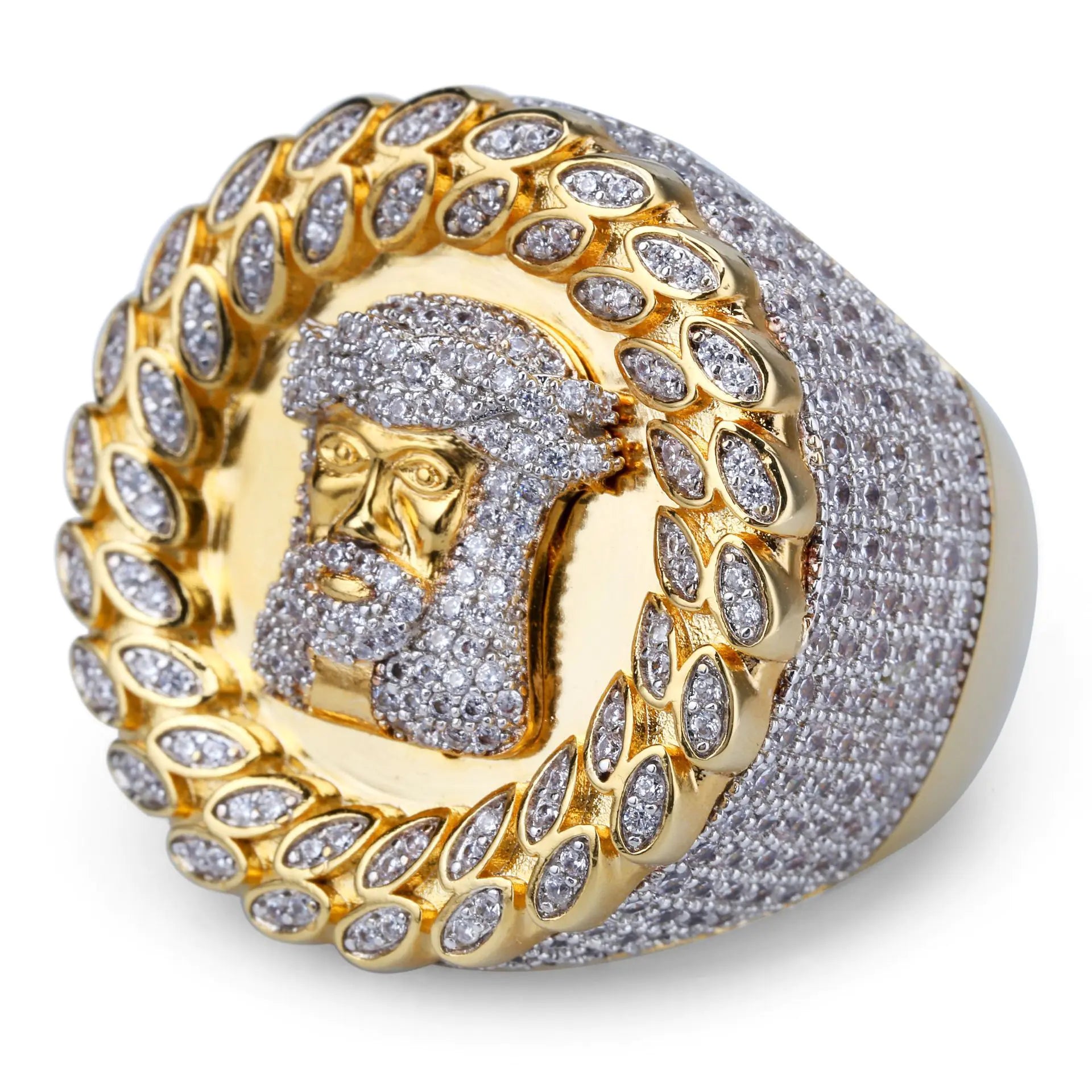 Zircon-Studded Hip-Hop Men's Ring