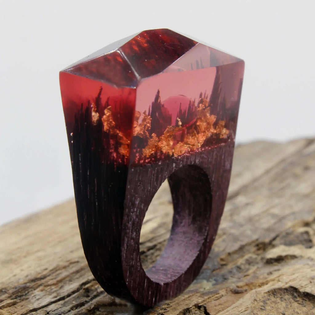 "Creative Wooden Couple Rings - 'Gold Mine Diamond'"