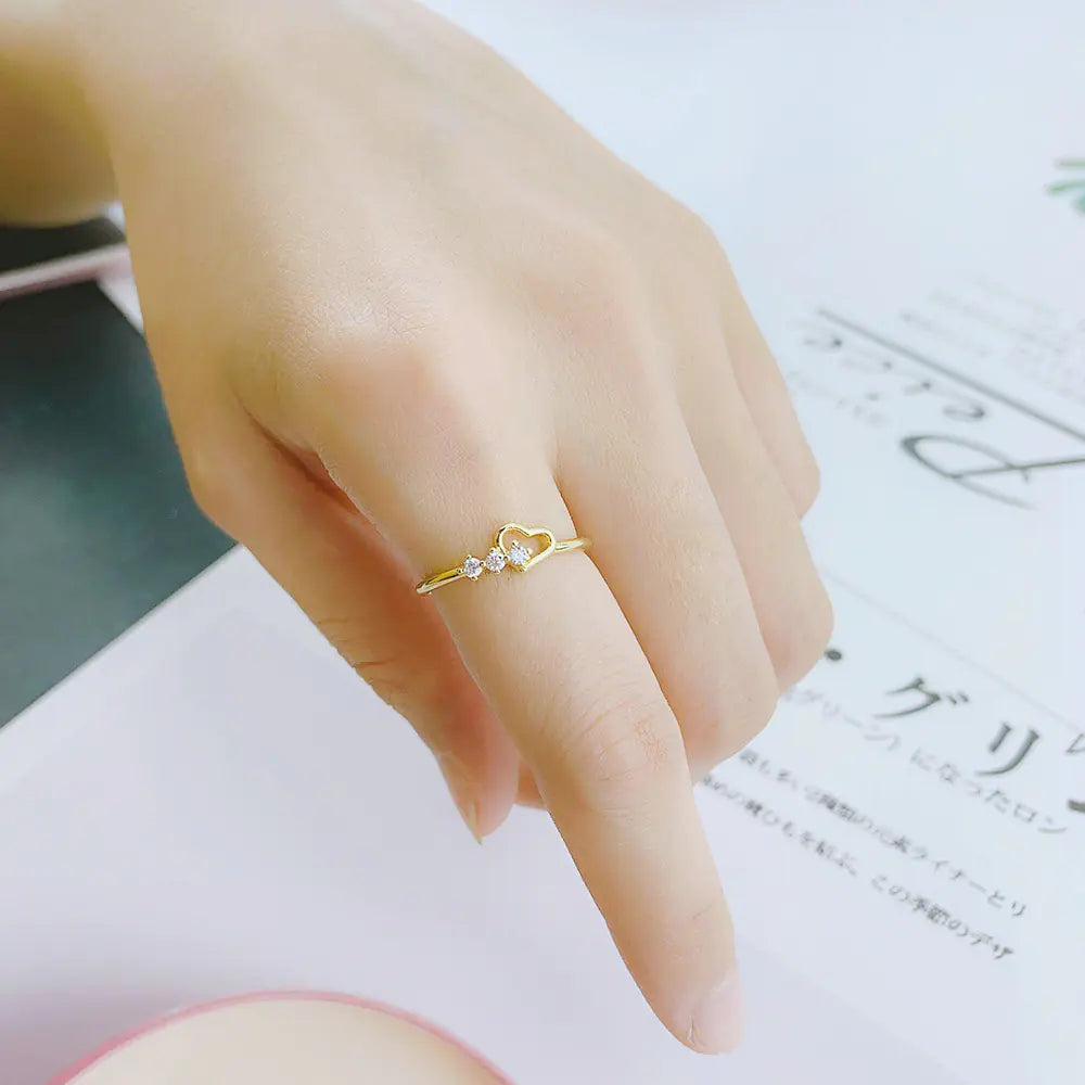14K Gold Plated Heart-Shaped Thin Ring for Women