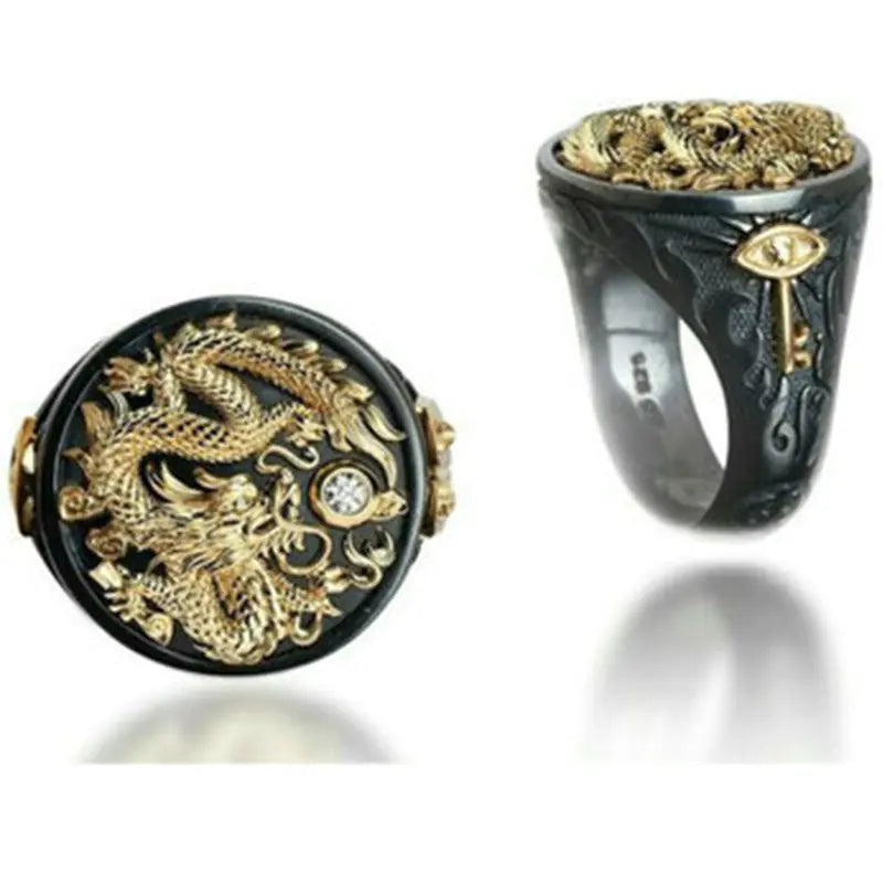 Men's Gold-Plated Dual-Color Dragon Ring (Black & Gold)