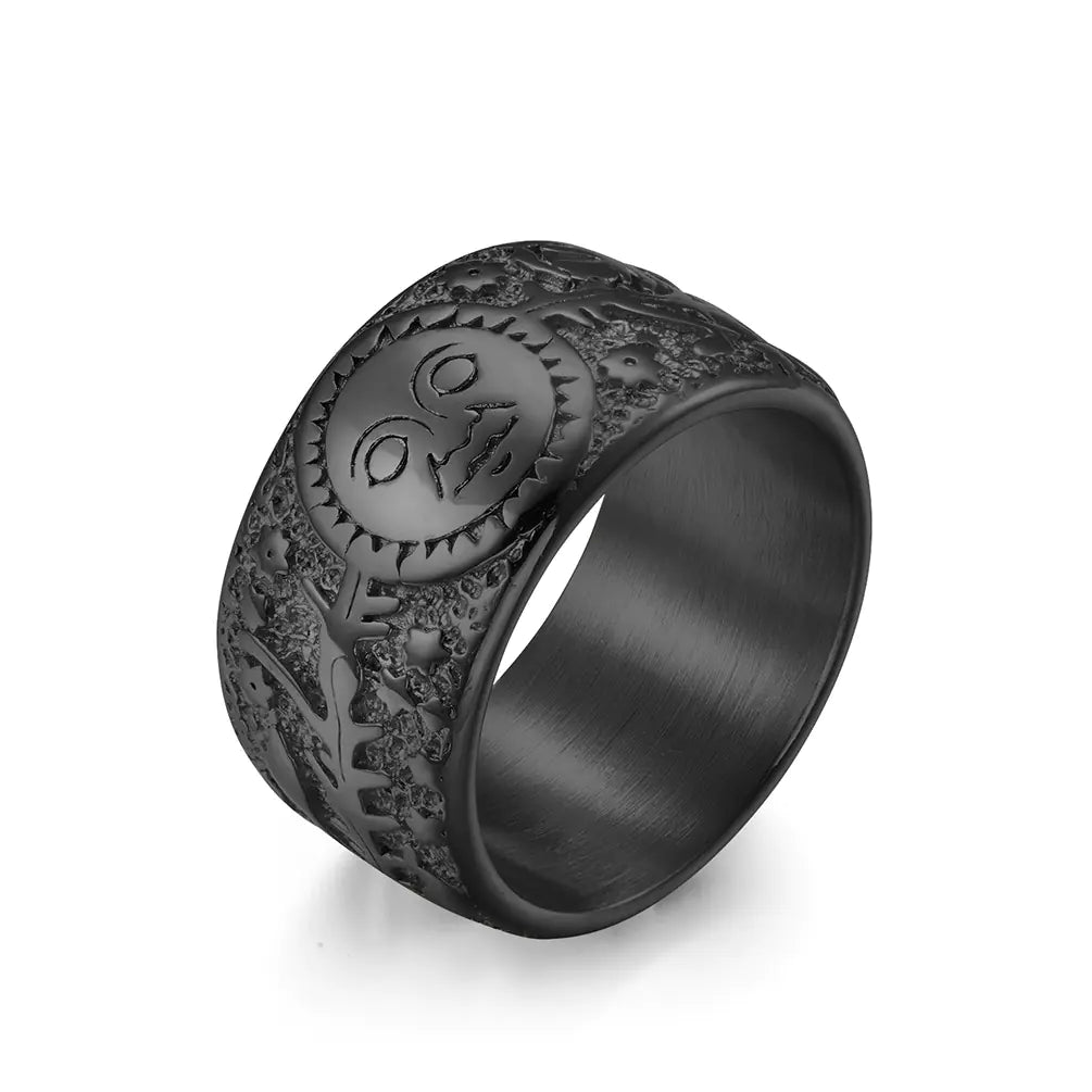 Vintage Sun Star Moon Titanium Steel Ring for Men