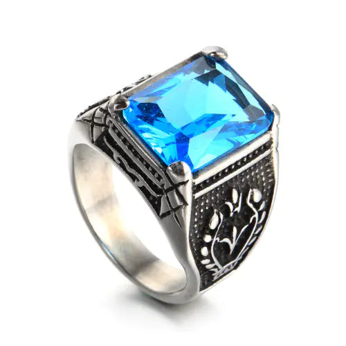 Vintage Stainless Steel Men's Rings with Ruby Design