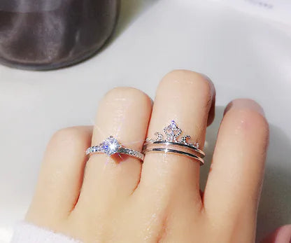 2-in-1 Crown Ring with Zirconia for Couples