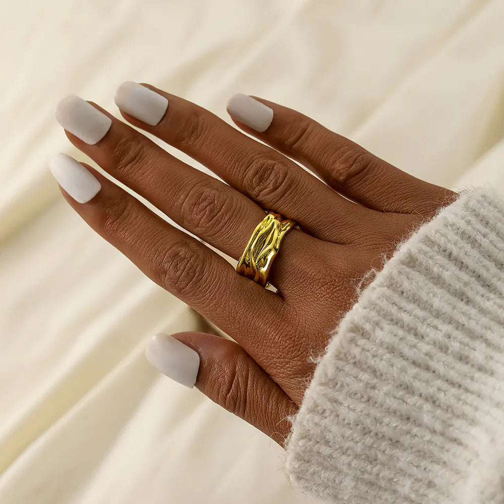 Personalized Stainless Steel Irregular Pleated Ring for Women
