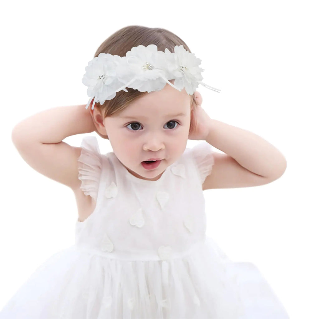 Fmeida Flower Headband for Baby Girl Floral Headbands Crown Baptism Hairband White Hair Accessories
