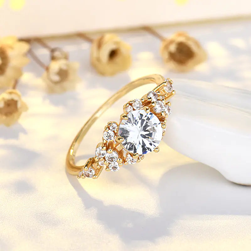 925 Sterling Silver Gold-plated Zircon Ring for Women