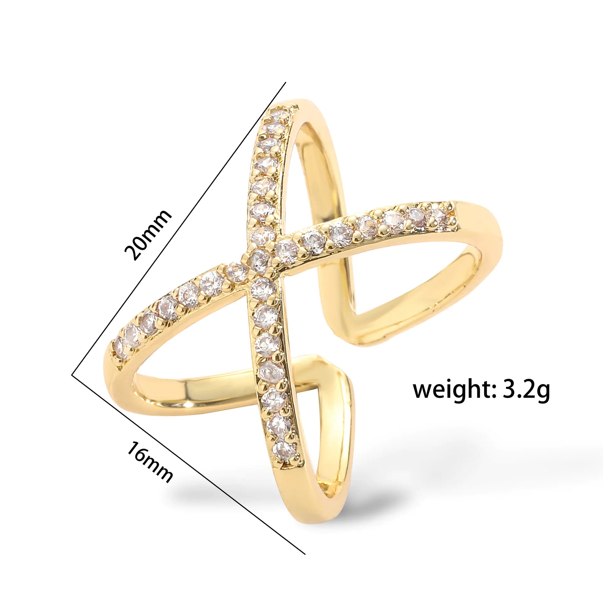 HECHENG 18K Gold Plated Cross X Ring for Women
