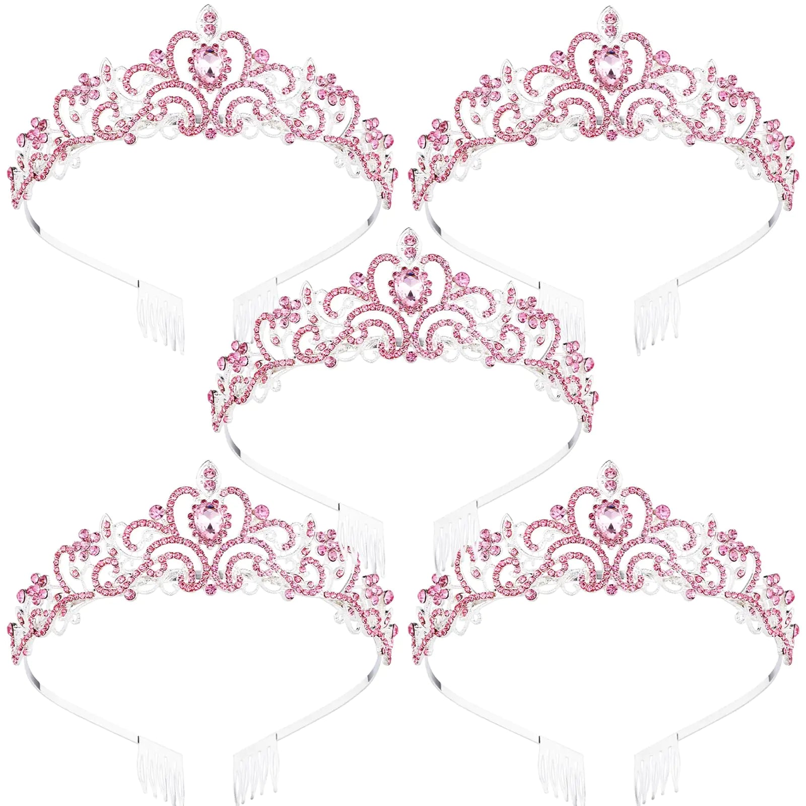 ZHENTAO 5Pcs Tiara Crowns for Women Princess Crown for Girls Crystal Queen Tiaras for Birthday Christmas Costume Bride Wedding Prom-Pink