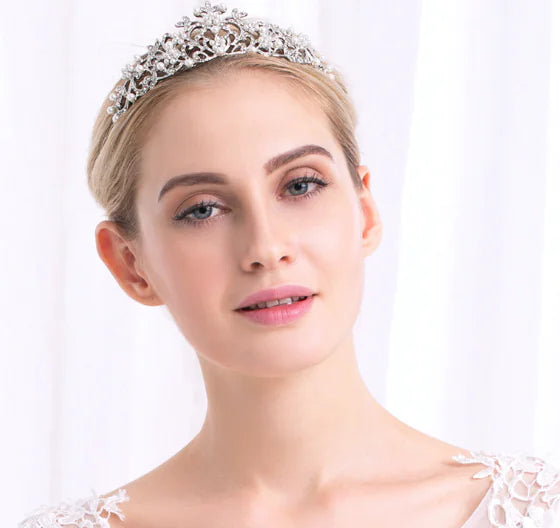 Princess Crown Headpiece with Pearl and Rhinestone Accents