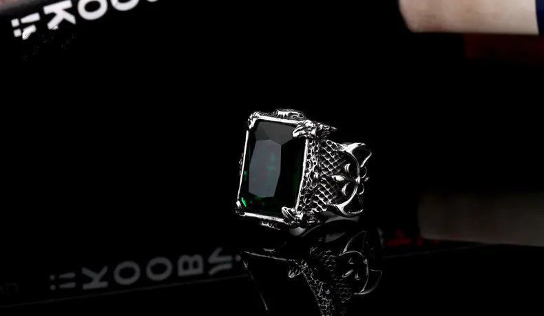 Vintage Stainless Steel Men's Rings with Ruby Design