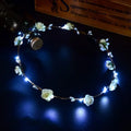 LEEMASING Led Light Women Flower Girl Headband Glow Blinking Crown Hair Wreath For Girls Women Wedding Festival Christmas New Year Party (White)