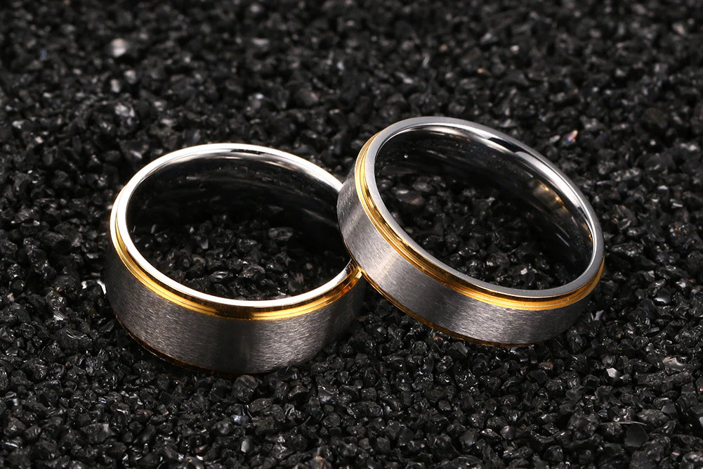 Stainless Steel Couple Rings with Brick Design