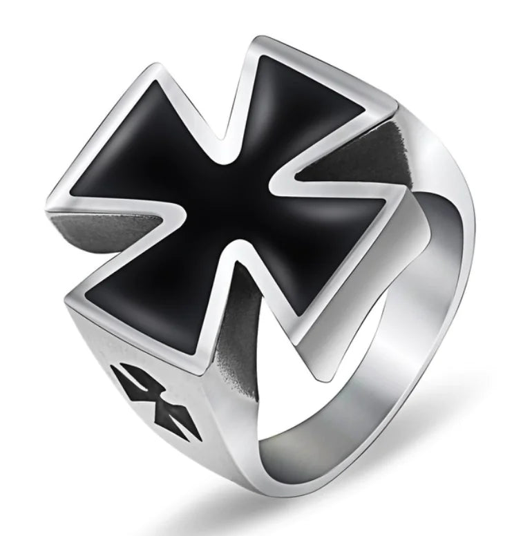 Exaggerated Cross Ring for Men - Vintage Titanium Steel