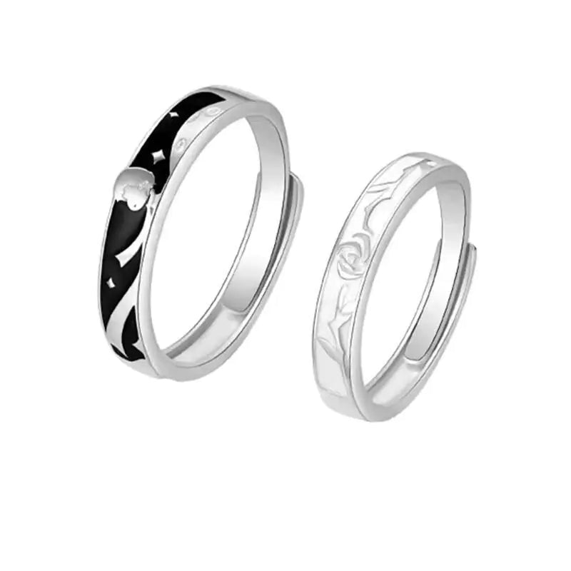 Couple Rings Set - The Little Prince and Rose Design