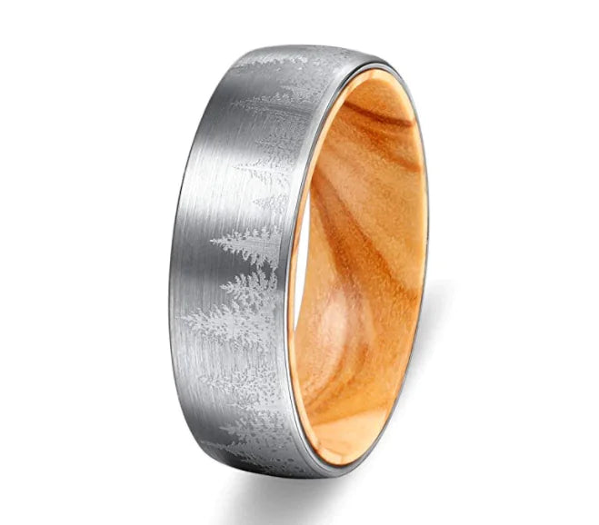 Tungsten Steel Two-Tone Ring, Wooden Men's Engagement Ring
