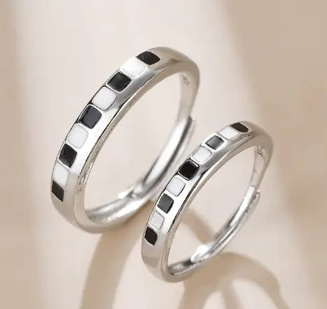 Black and White Matching Couple Rings - Unique Design