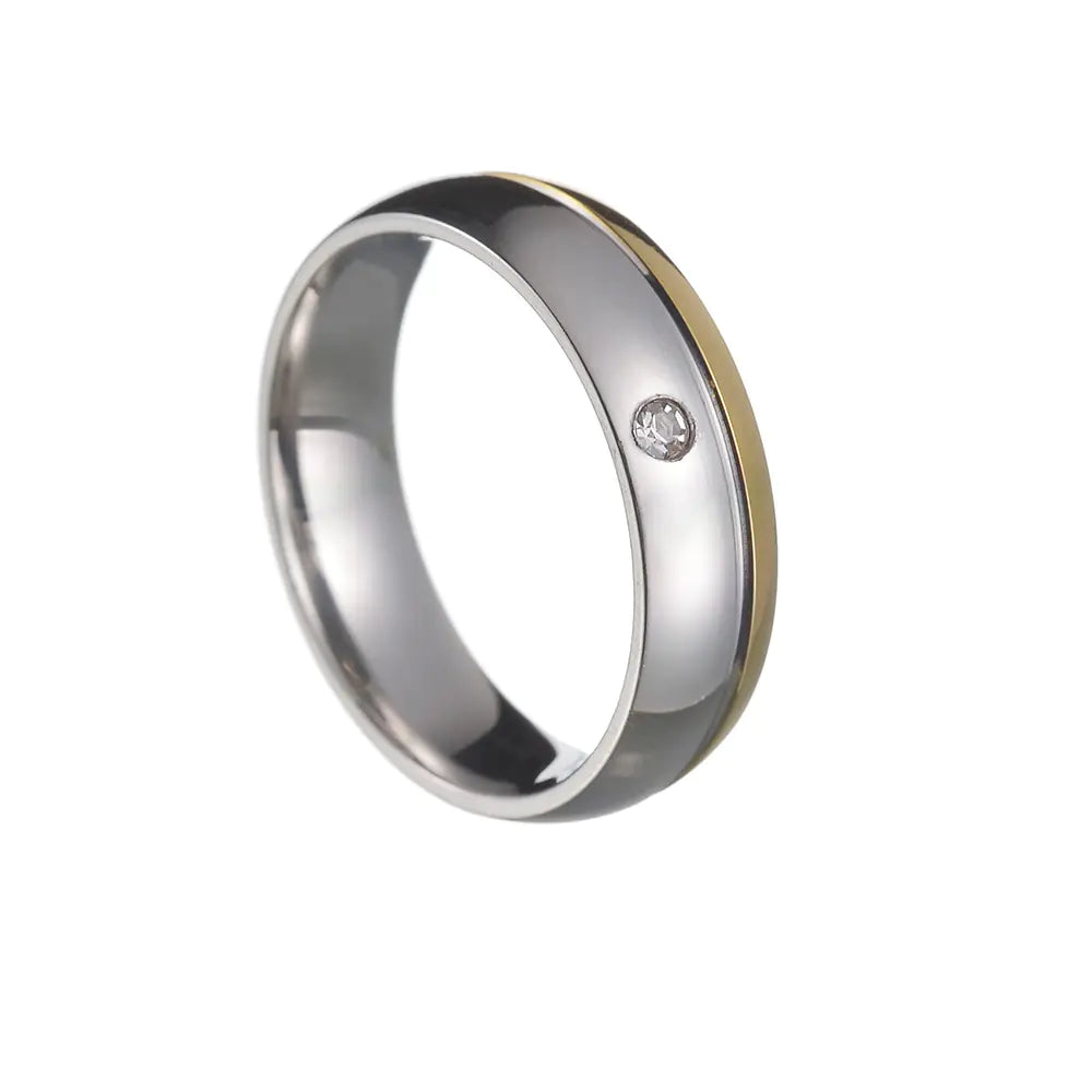 Men's Gold Two-Tone Diamond Inlaid Titanium Ring