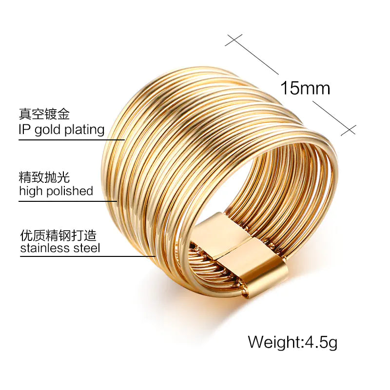 Gold Stainless Steel Multi-Band Ring for Women