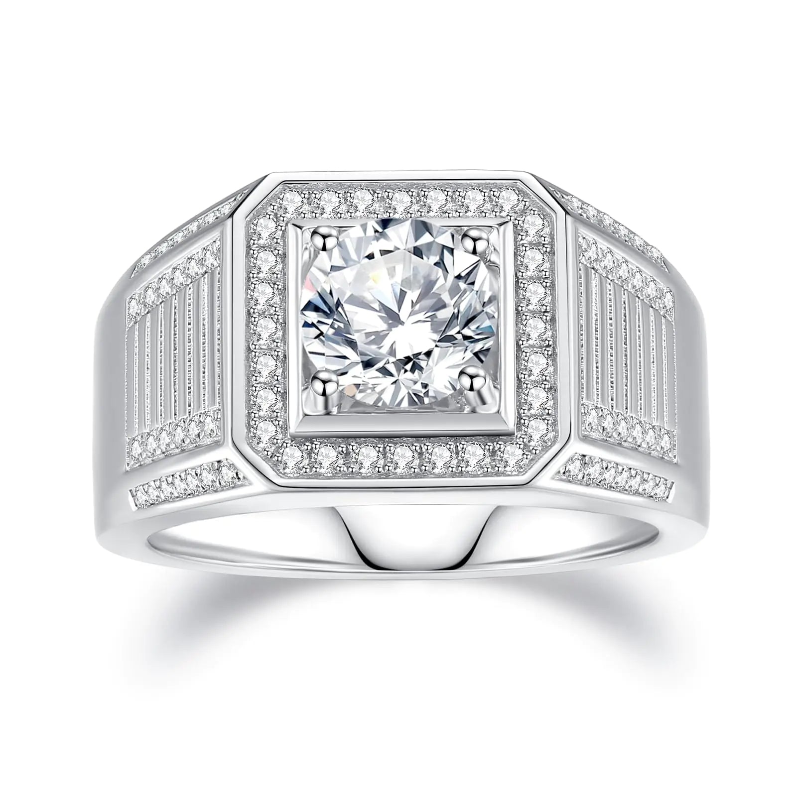 VAXOJEL Moissanite Rings for Men 2.6 CTTW (2CT Center) Round Cut Wedding Band S925 Sterling Silver Eternity Rings for Wedding Anniversary Engagement (11)