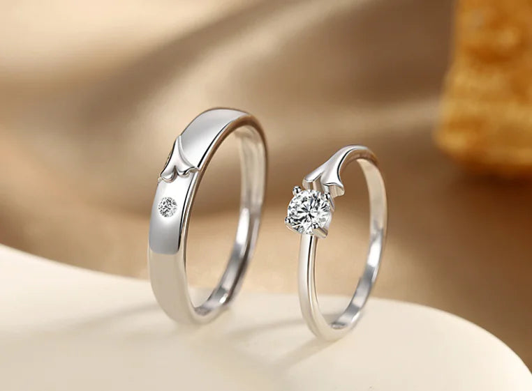 Couple Rings Set in Sterling Silver - Minimalist Design