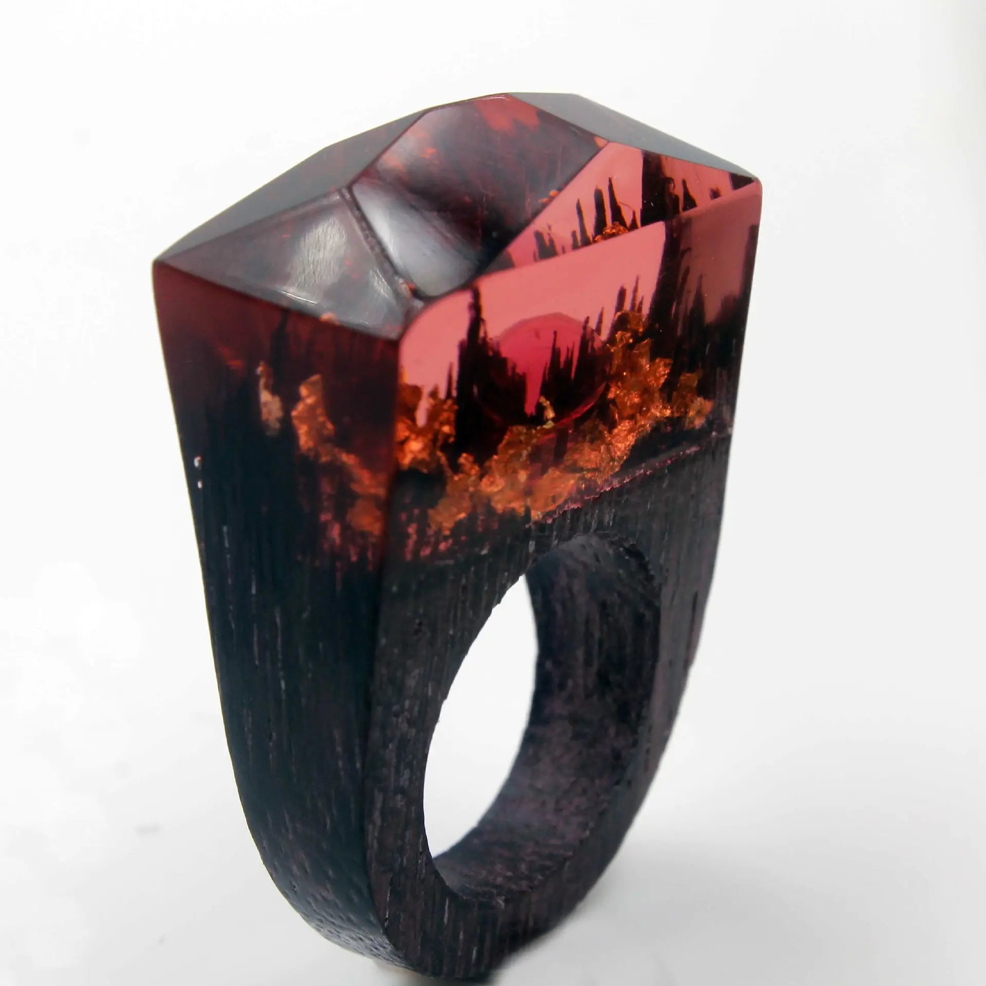 "Creative Wooden Couple Rings - 'Gold Mine Diamond'"