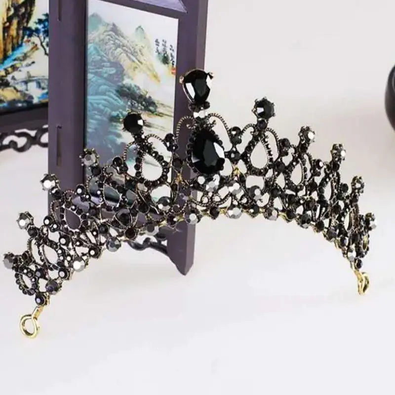 Baroque Vintage Black Luxury Bridal Crown Headpiece