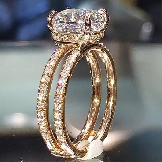 Double Layer Diamond Crown Ring with Square Diamonds