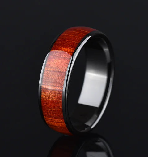 Wood Grain Ring with Stainless Steel Inlay